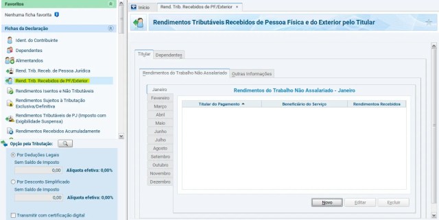 print da tela de Rendimentos Tributáveis recebidos de PF/exterior de declaração de rendimentos de bonds