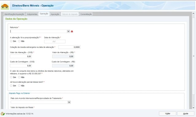 tela do aplicativo GCAP para declaração de ganho de capital  na venda com Bonds