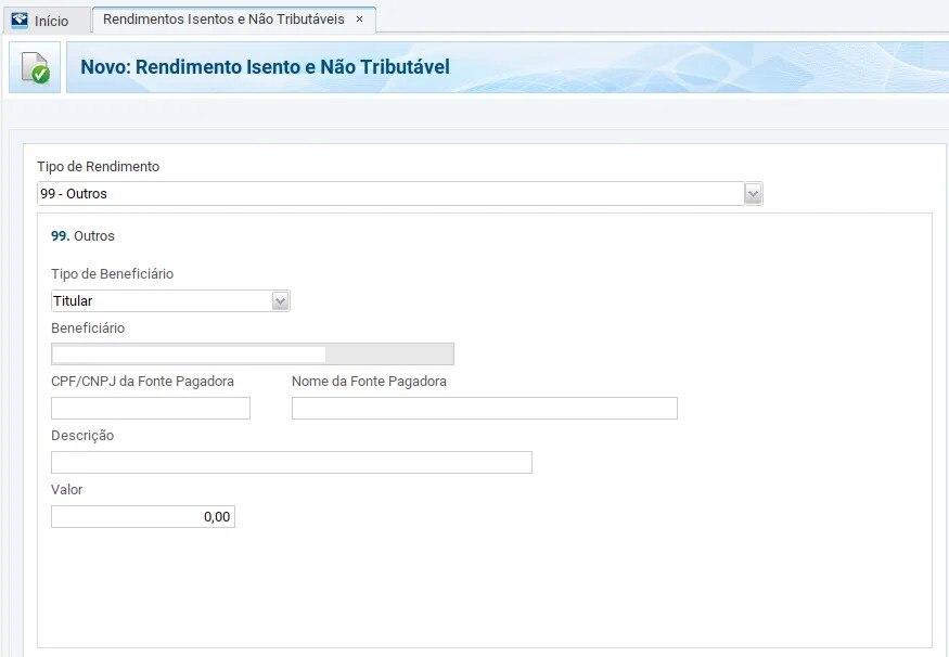 print da tela de Rendimentos Isentos e Não Tributáveis de declaração de rendimentos de bets abaixo da faixa limite.